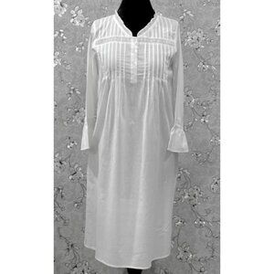 SoieRose SR-1220 Victorian White Cotton Nightgown Long Sleeve Lace Trim Pintuck